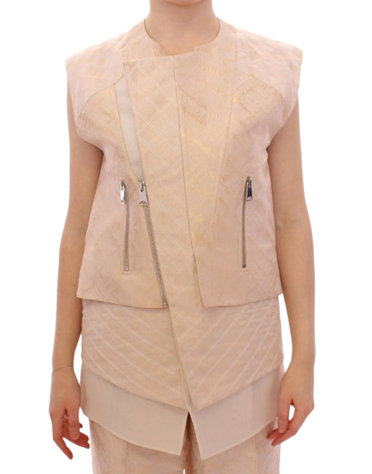 - Exquisite Beige Brocade Sleeveless Jacket Vest