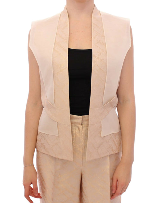 - Exclusive Beige Brocade Sleeveless Vest