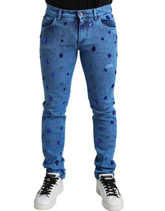 - Crystal Embellished Skinny Denim Jeans