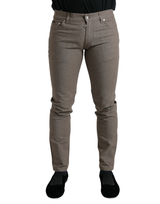- Elegant Brown Cotton Stretch Skinny Pants