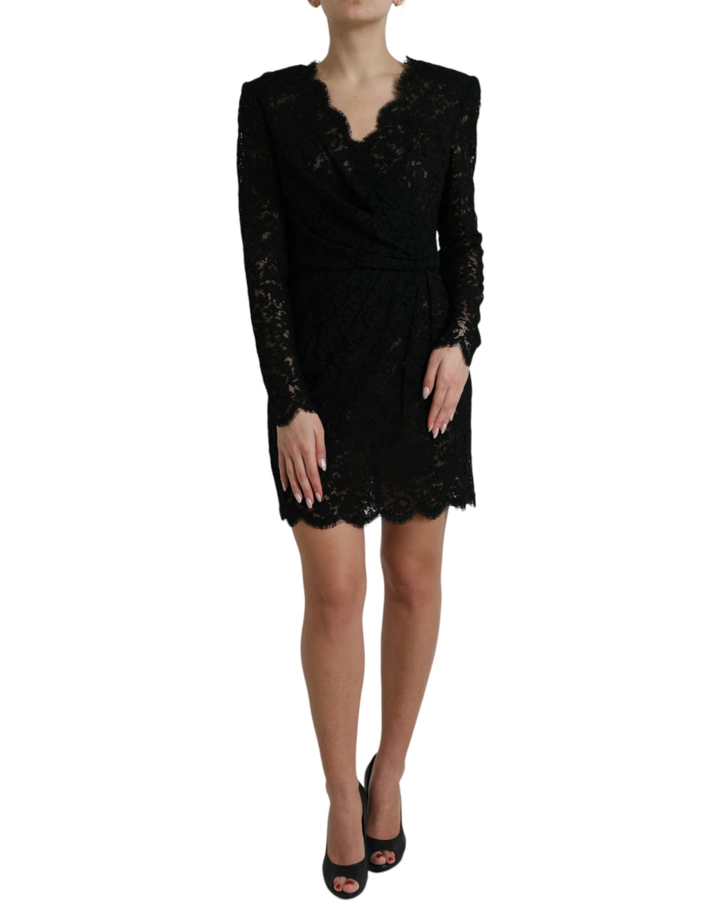 - Elegant Black Floral Lace Sheath Mini Dress