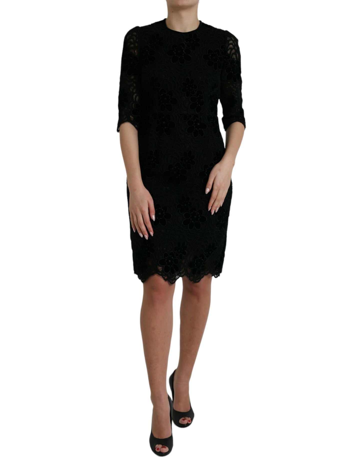 - Elegant Floral Lace Sheath Dress