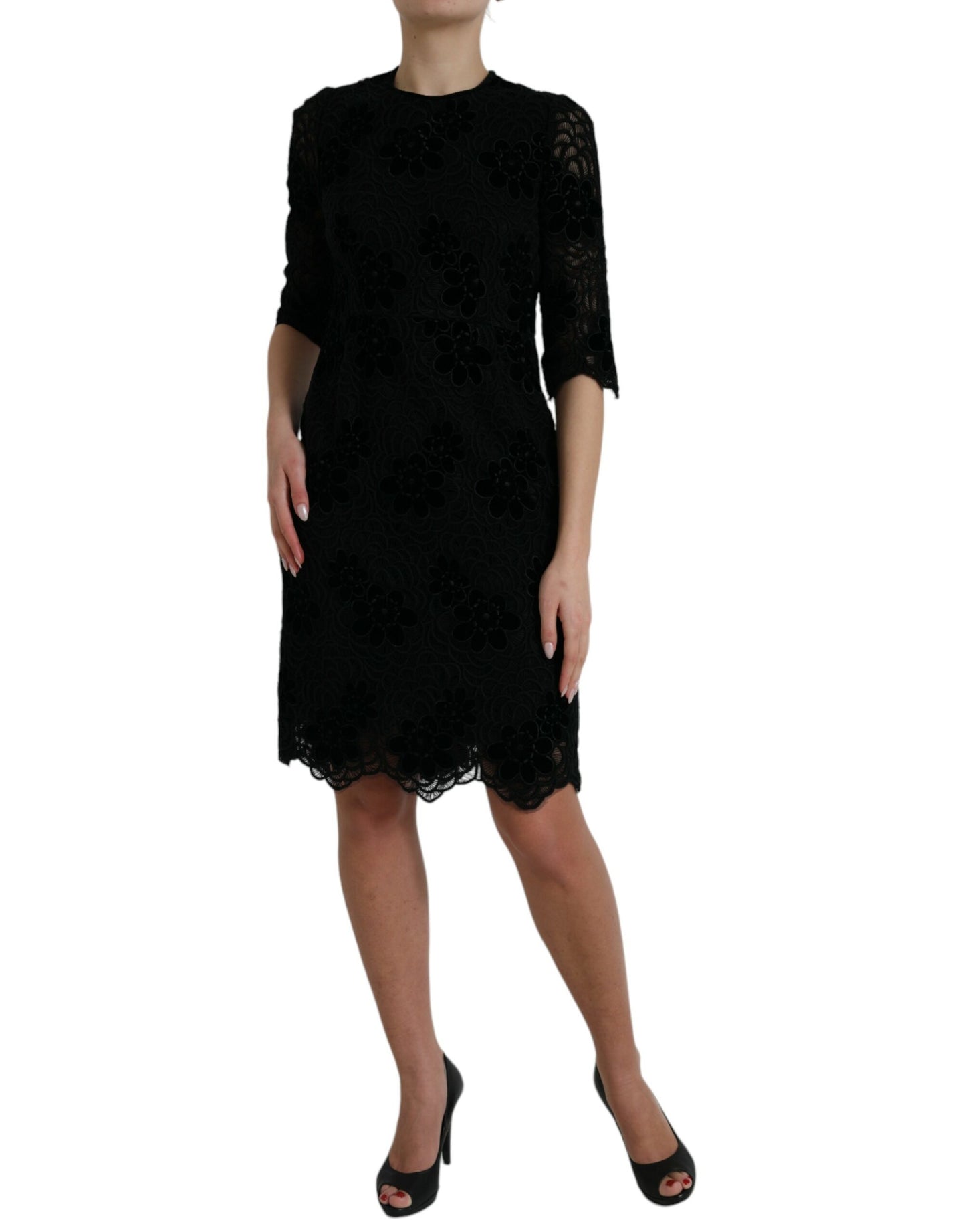 - Elegant Floral Lace Sheath Dress