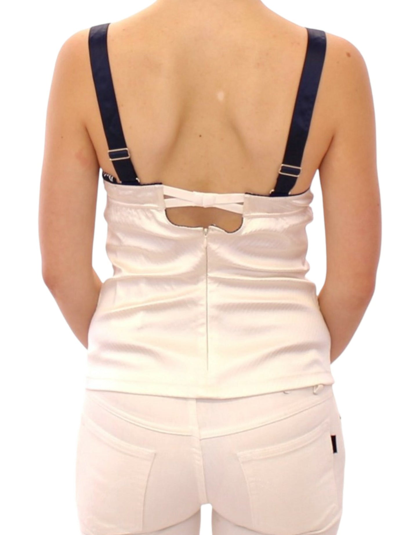 - White Sailor Motif Stretch Tank Top