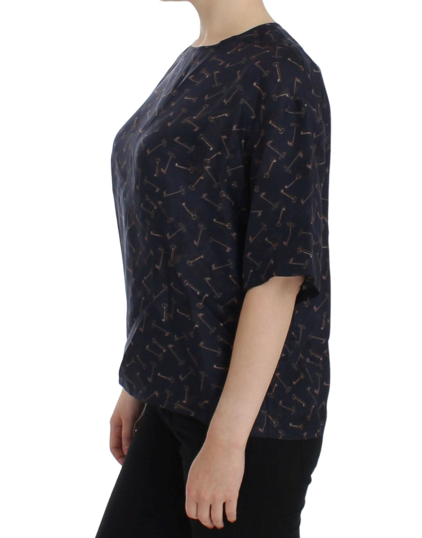 - Enchanted Sicily Silk Blouse with Gold Keys Print