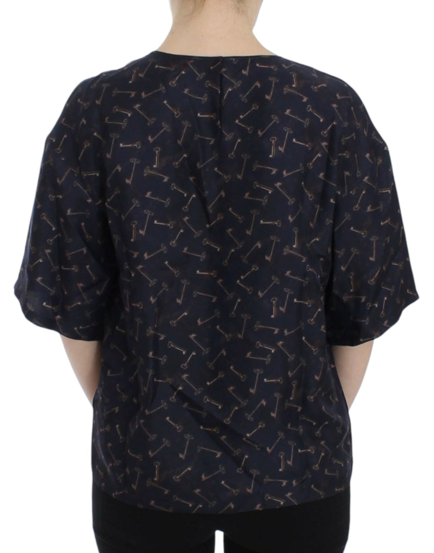 - Enchanted Sicily Silk Blouse with Gold Keys Print