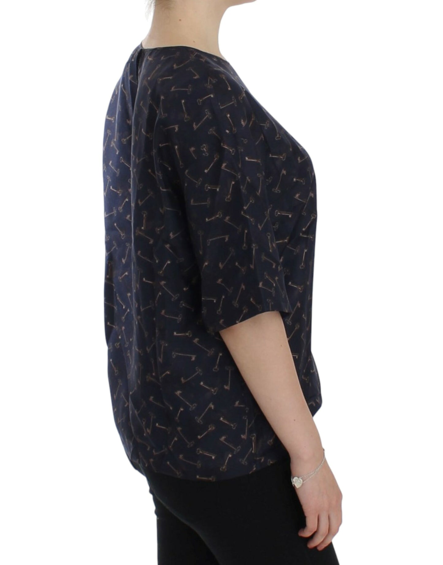 - Enchanted Sicily Silk Blouse with Gold Keys Print