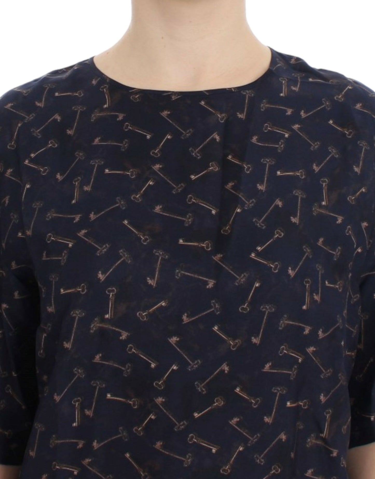 - Enchanted Sicily Silk Blouse with Gold Keys Print