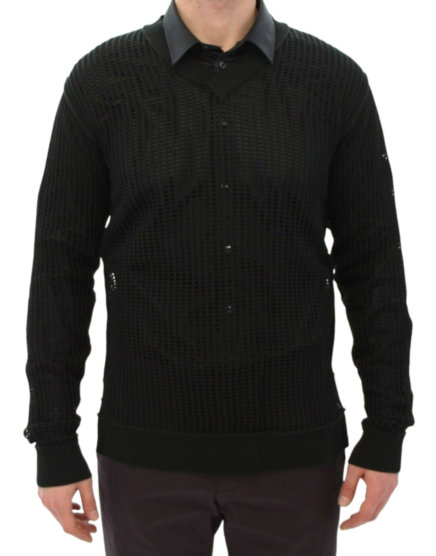 - Elegant V-Neck Dark Green Knitted Sweater