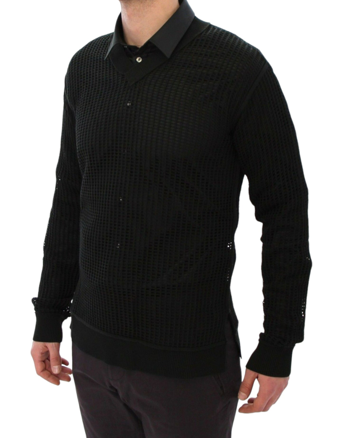 - Elegant V-Neck Dark Green Knitted Sweater