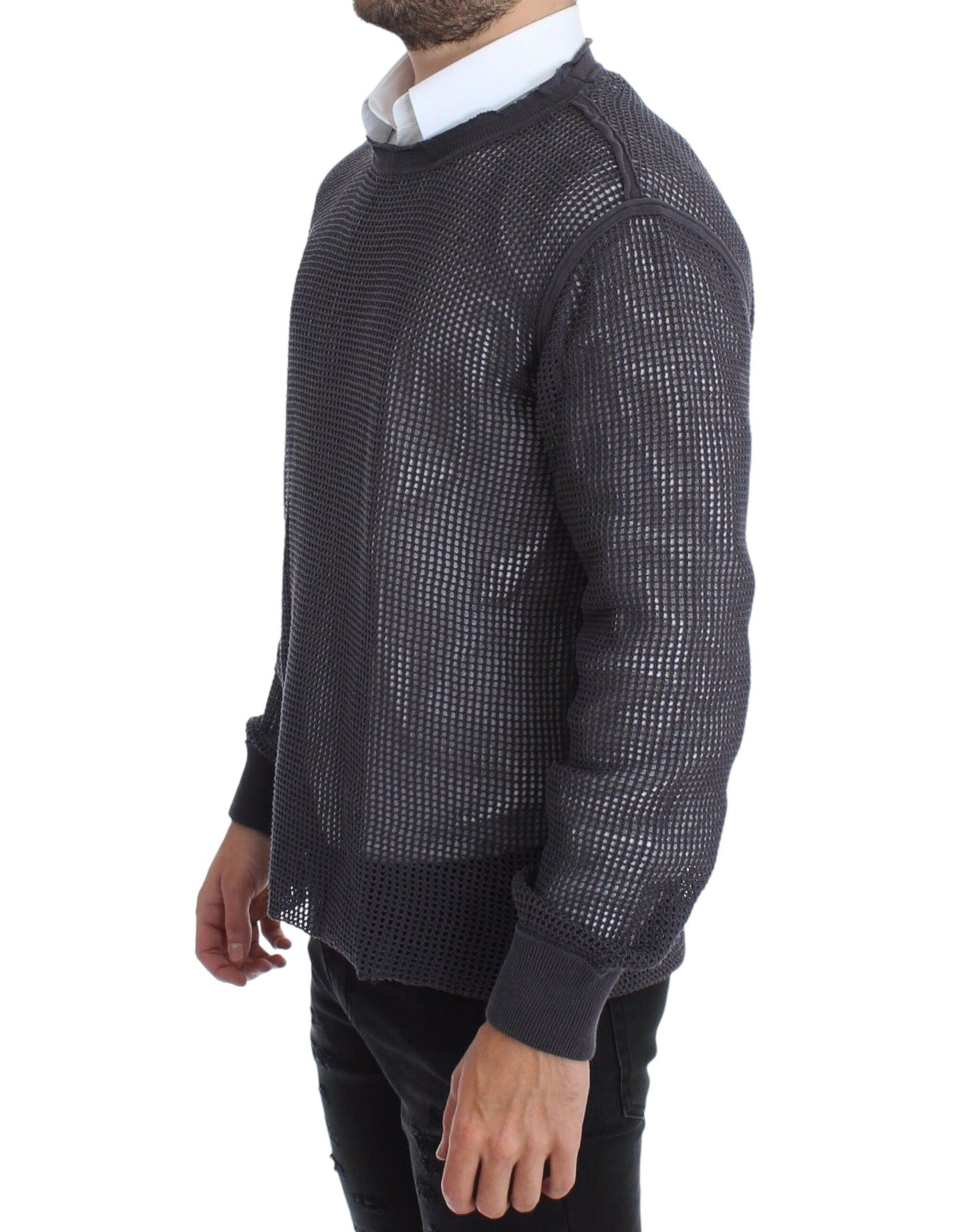 - Elegant Crew-Neck Netted Sweater in Light Purple