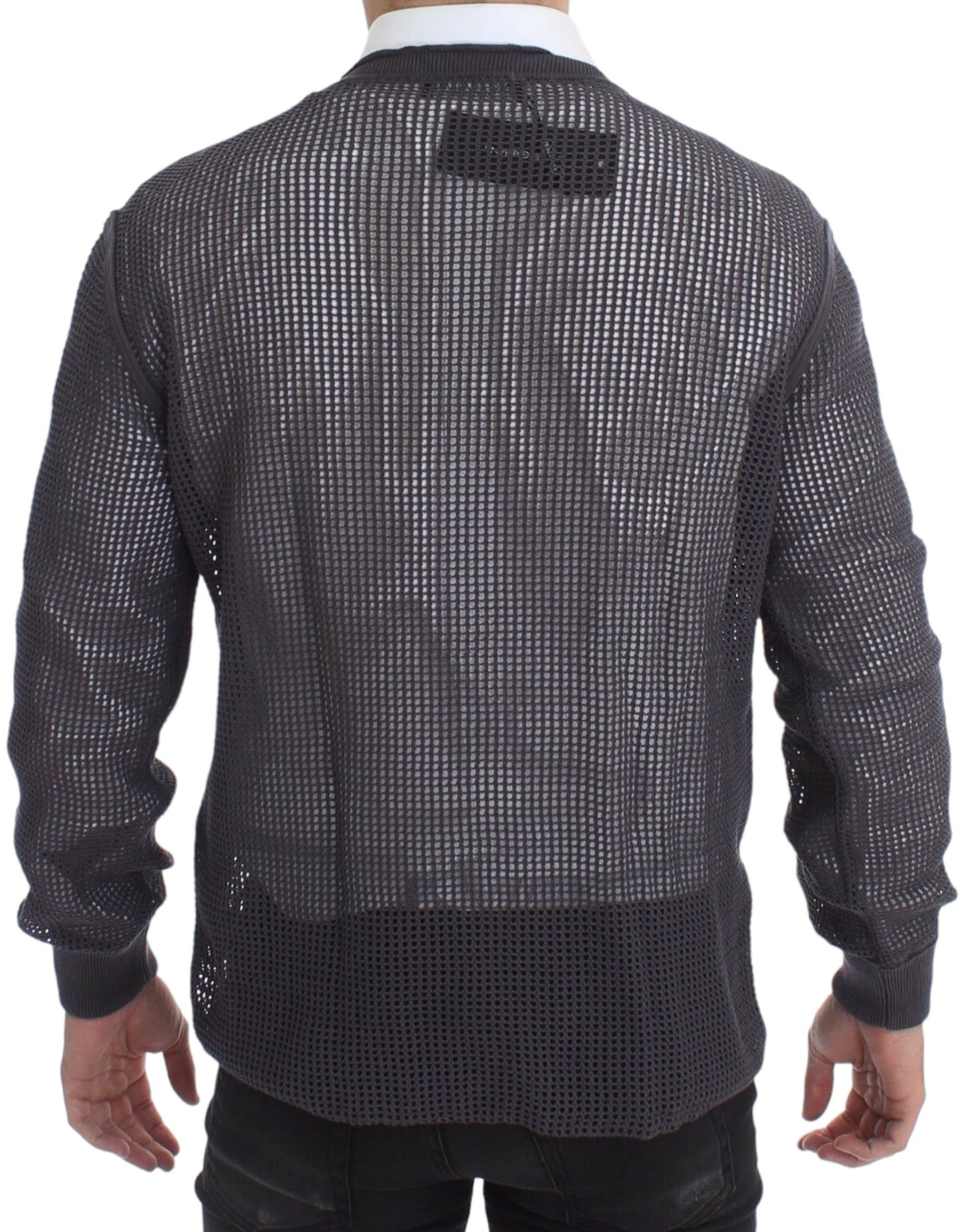 - Elegant Crew-Neck Netted Sweater in Light Purple