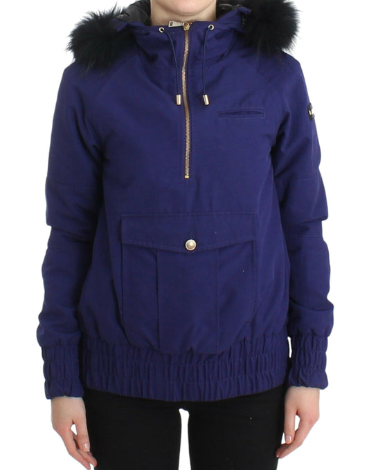 - Chic Blue K-Way Jacket with Faux Fur Accent