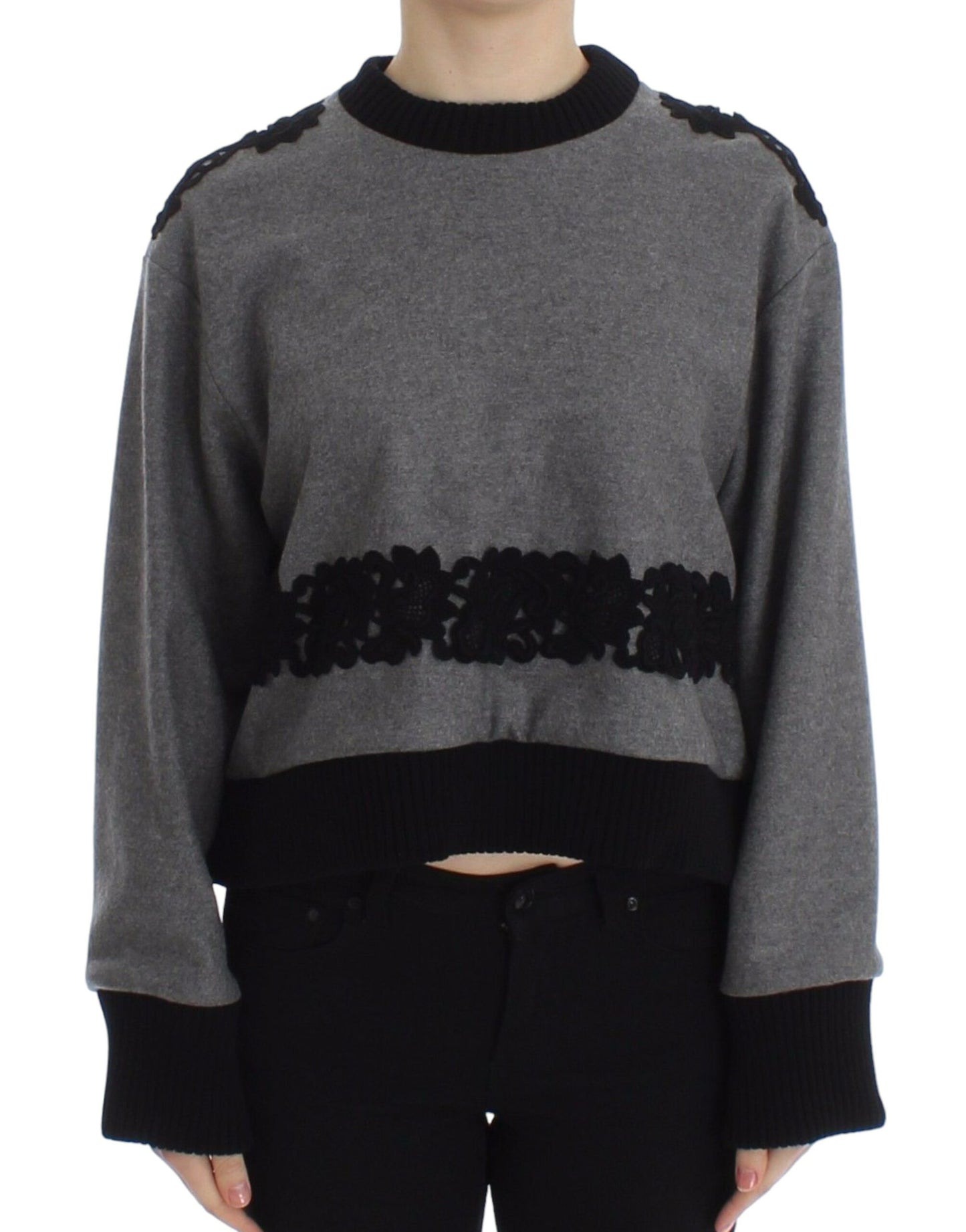 - Elegant Gray Cashmere Blend Lace Sweater