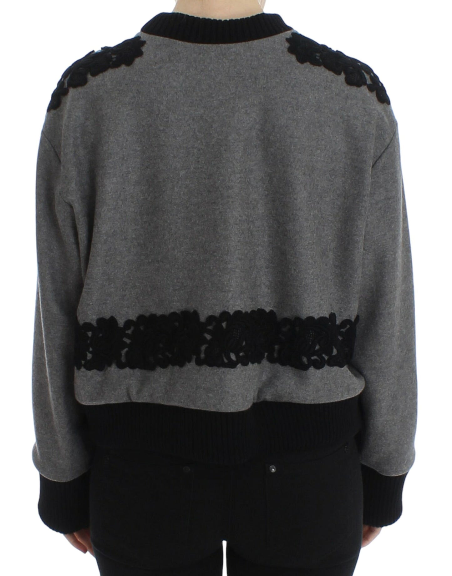 - Elegant Gray Cashmere Blend Lace Sweater