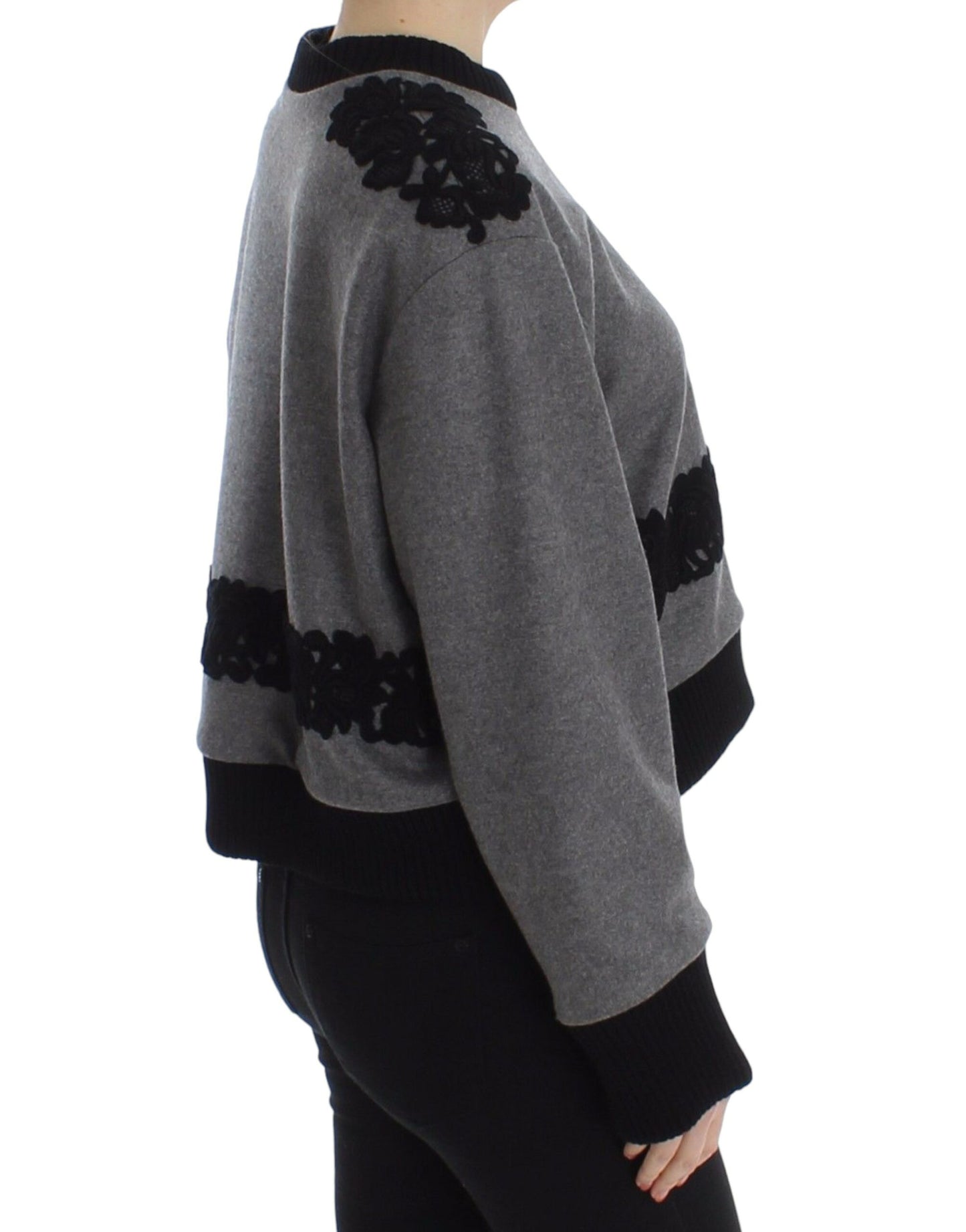 - Elegant Gray Cashmere Blend Lace Sweater