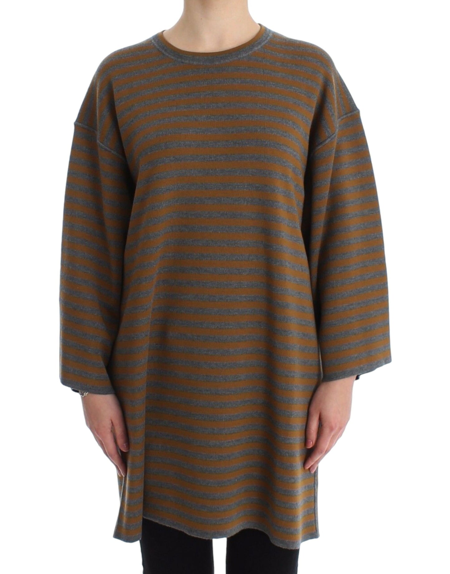 - Yellow & Gray Striped Oversized Sweater
