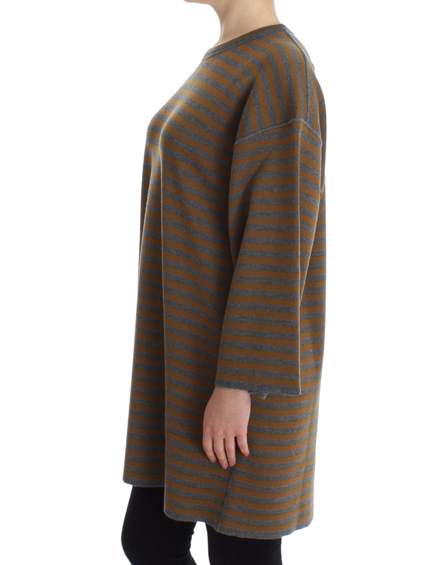 - Yellow & Gray Striped Oversized Sweater