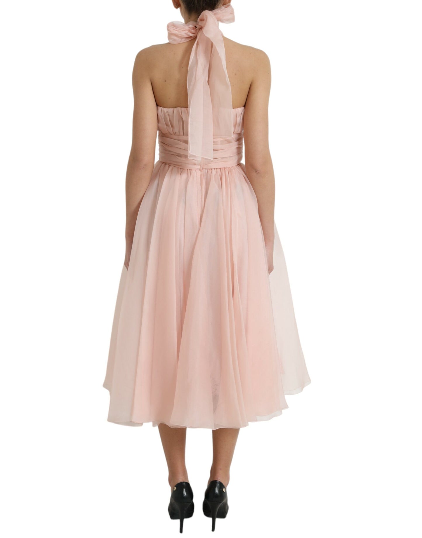- Elegant Silk Chiffon Halter Midi Dress