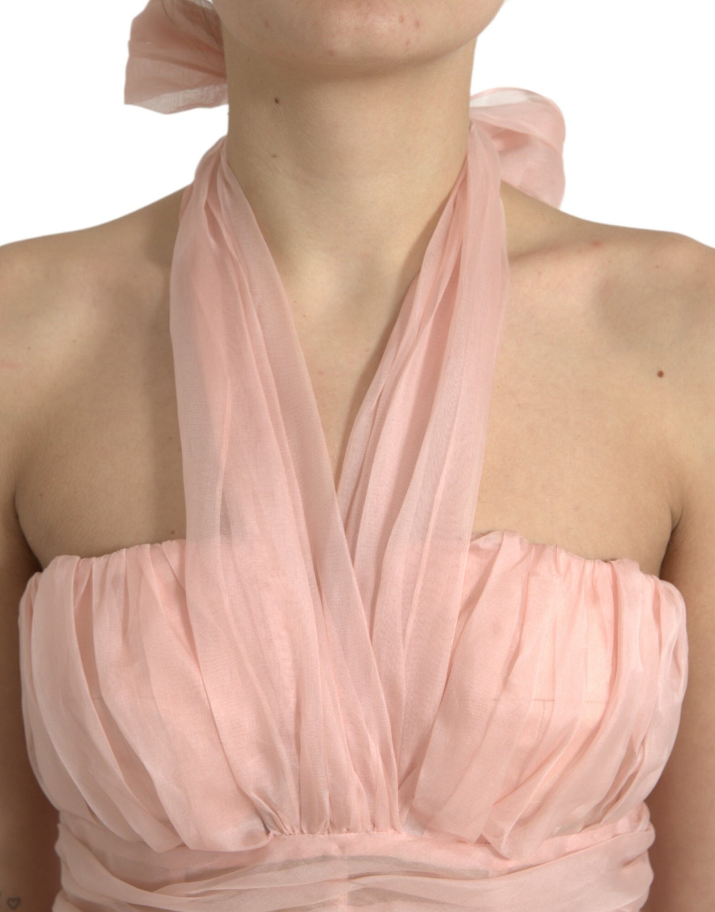 - Elegant Silk Chiffon Halter Midi Dress