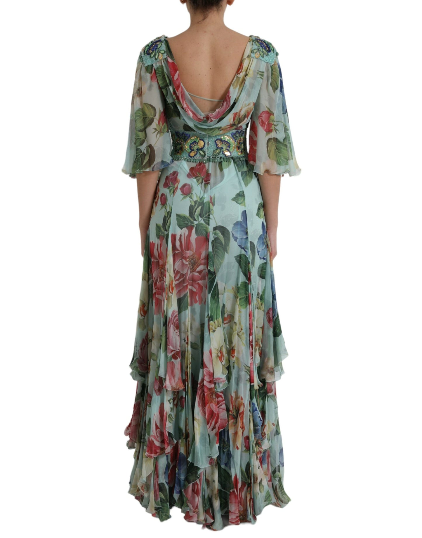 - Elegant Floral Silk Long Dress