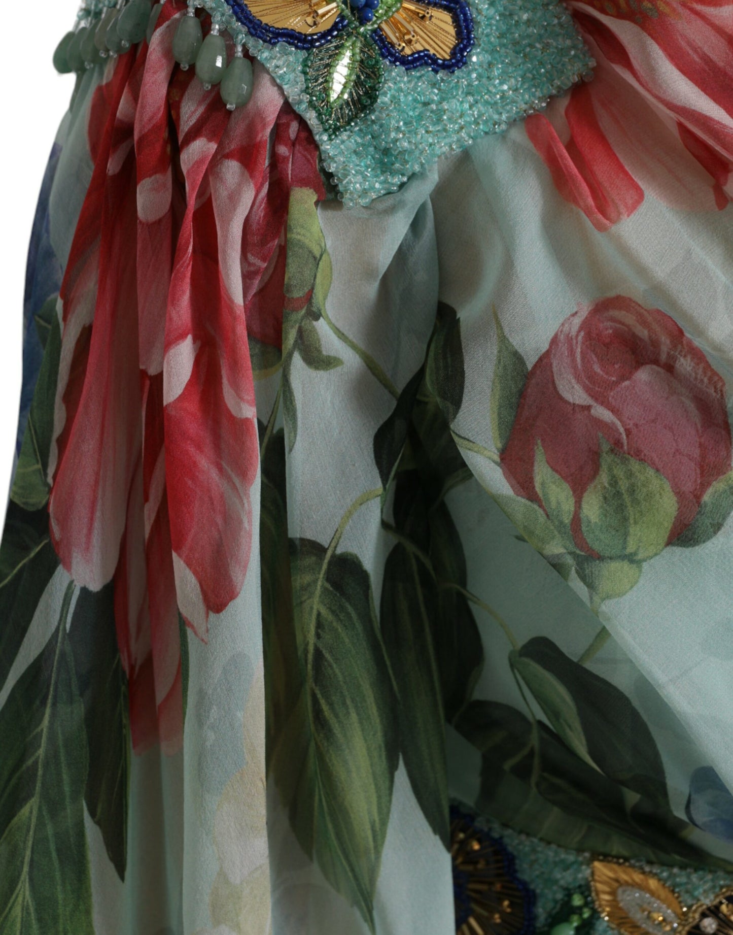 - Elegant Floral Silk Long Dress