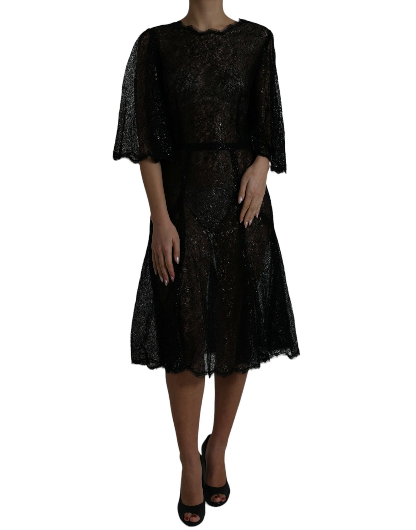 - Elegant Floral Lace Midi Dress