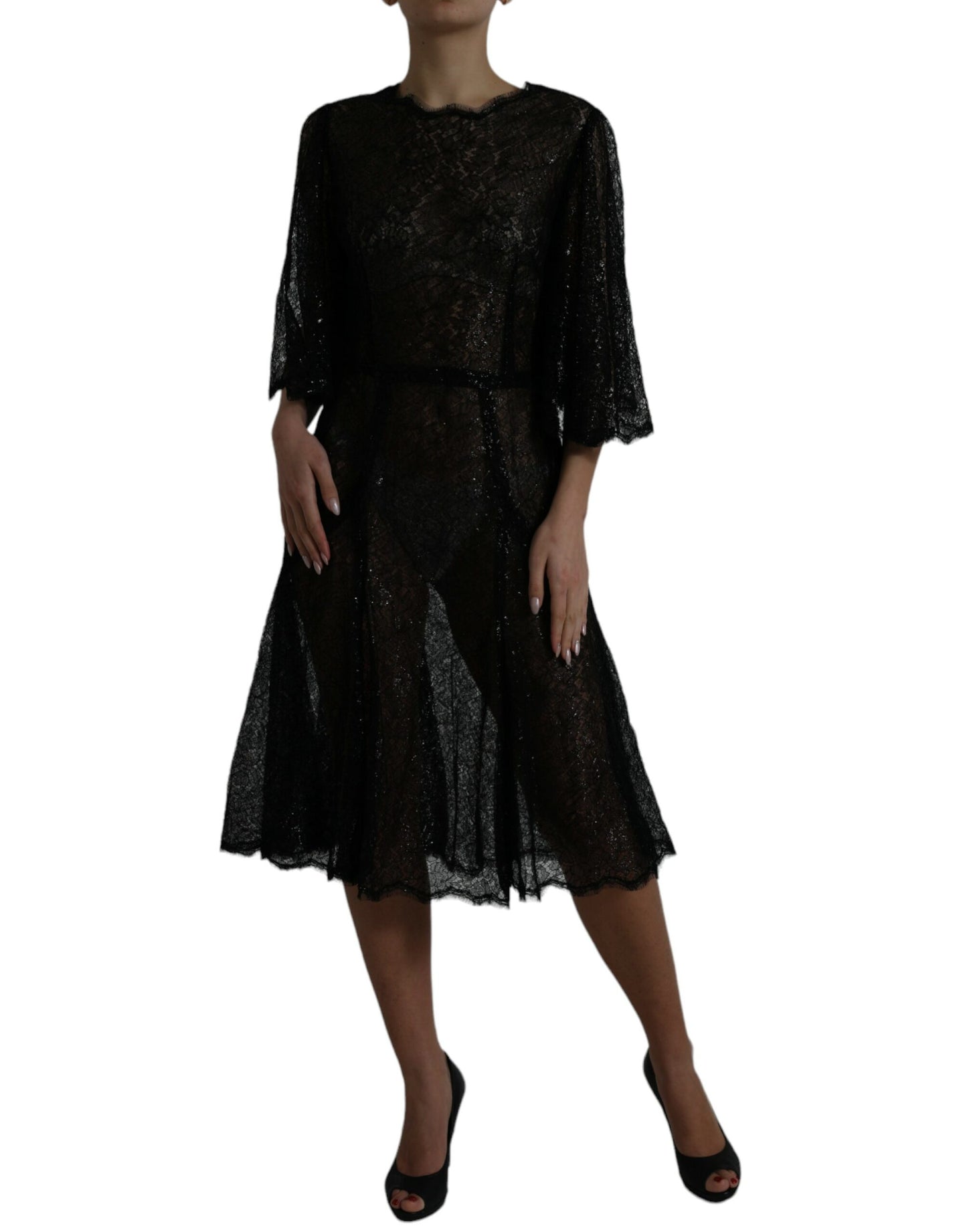 - Elegant Floral Lace Midi Dress