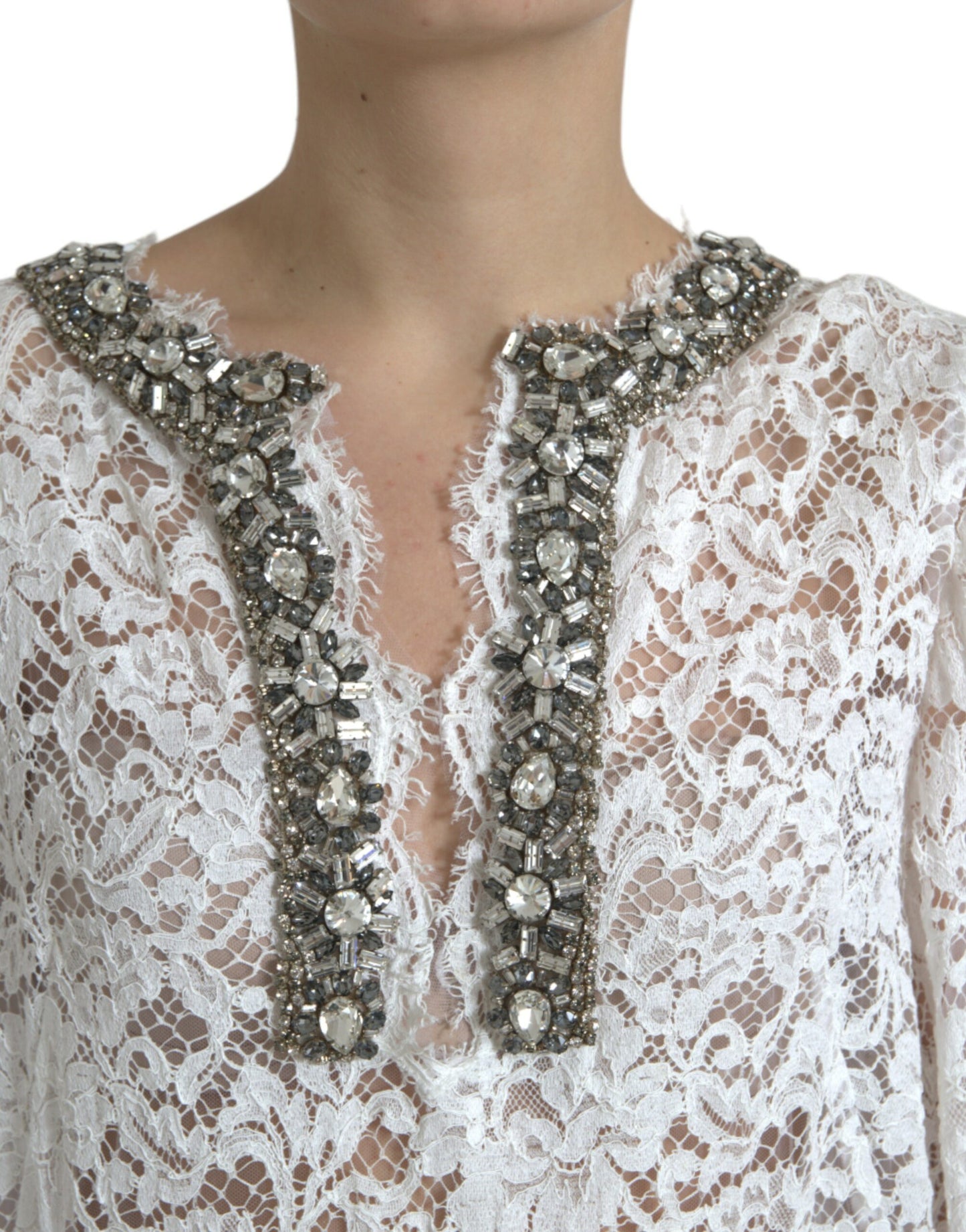 - Elegant White Shift Dress with Crystal Embellishment