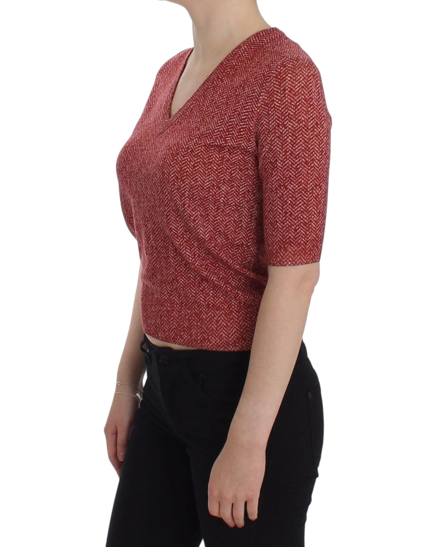 - Enchanting Red Tweed V-Neck Sweater