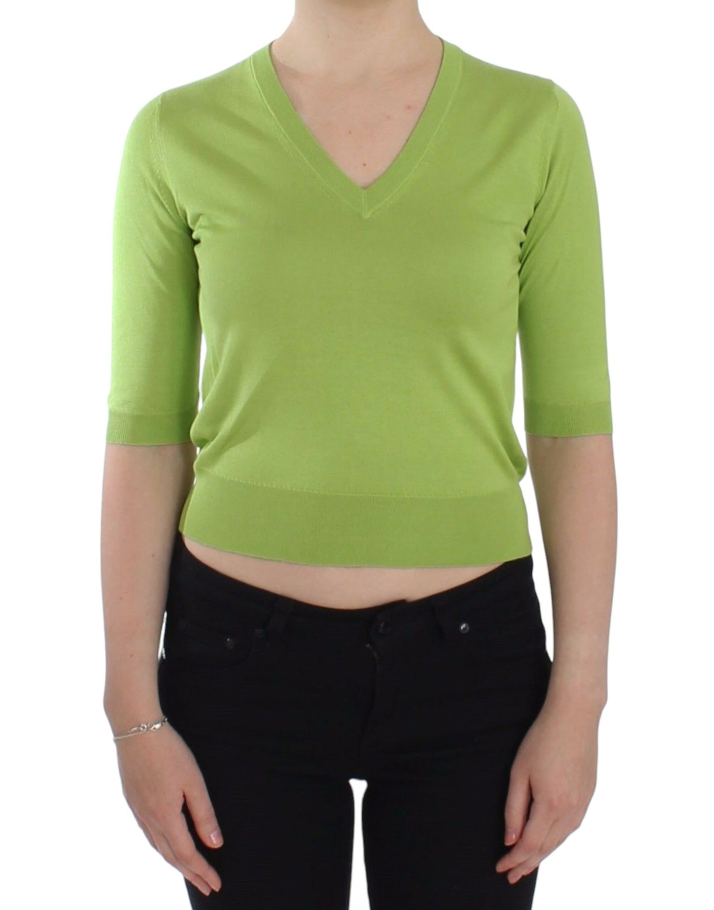 - Emerald Green Wool V-Neck Pullover
