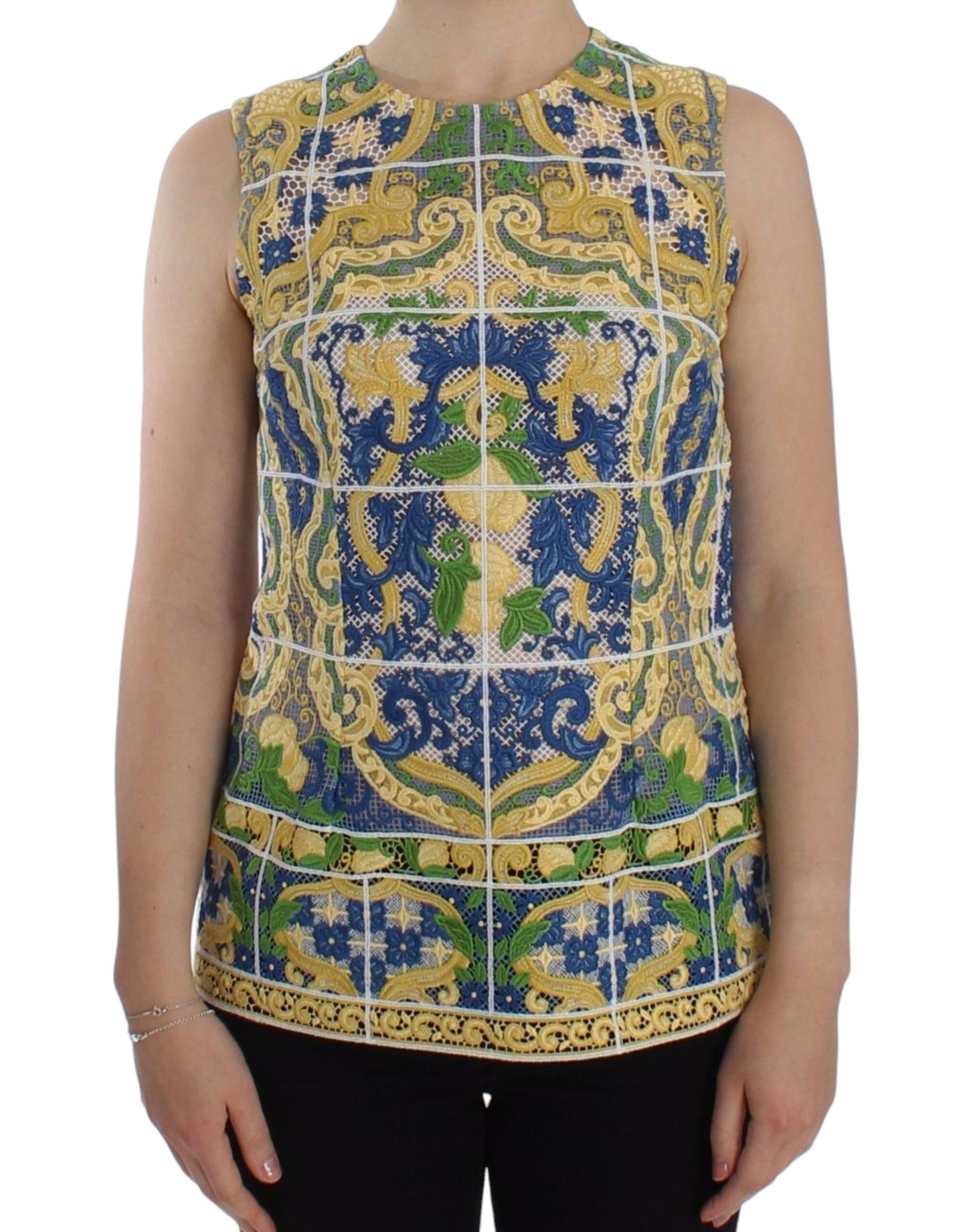 - Majolica Embroidered Sleeveless Elegance