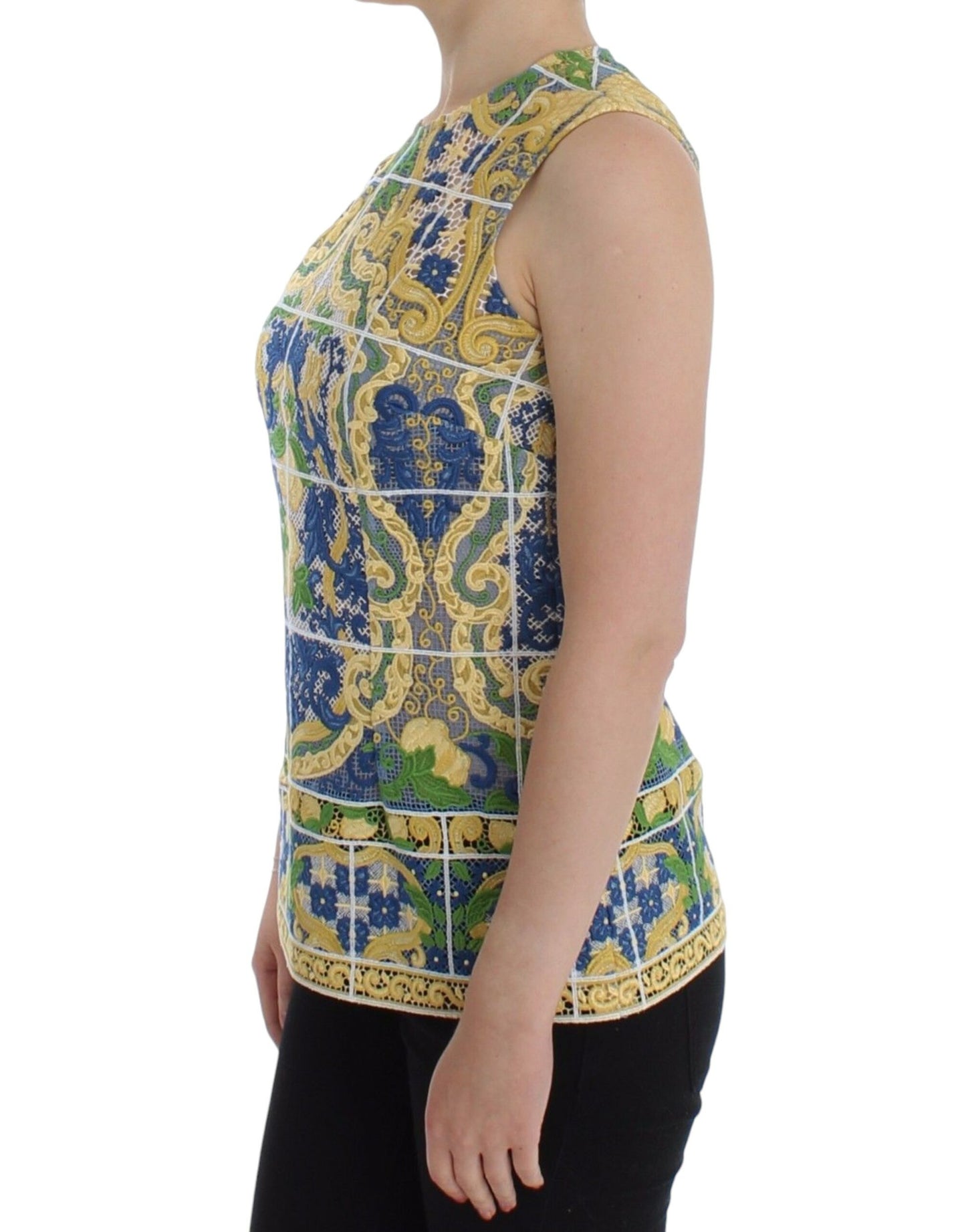 - Majolica Embroidered Sleeveless Elegance