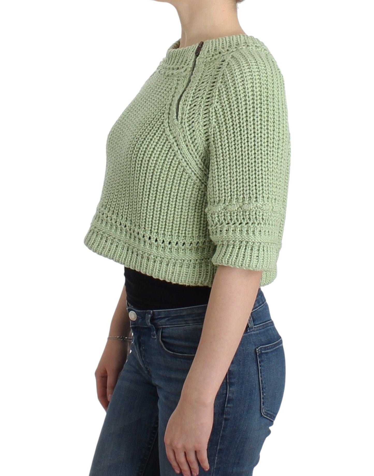 - Chic Green Cropped Cotton Sweater