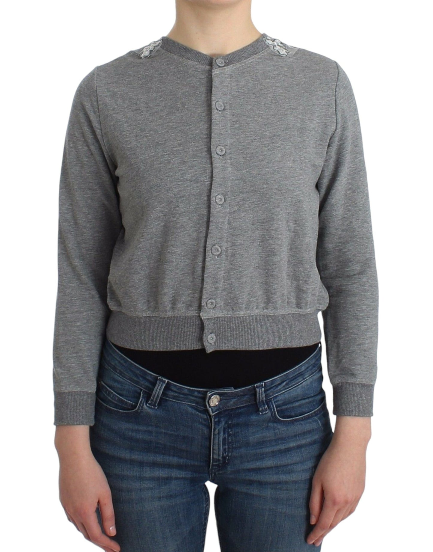 - Chic Gray Cotton Blend Short Cardigan