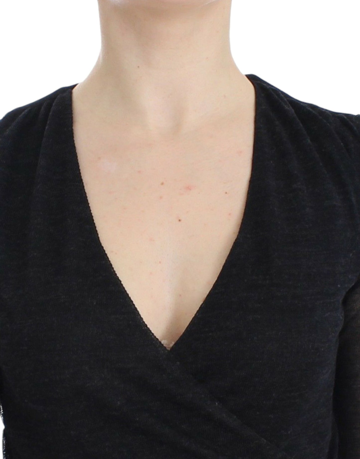 - Deep V-neck Black Wool Blend Sweater