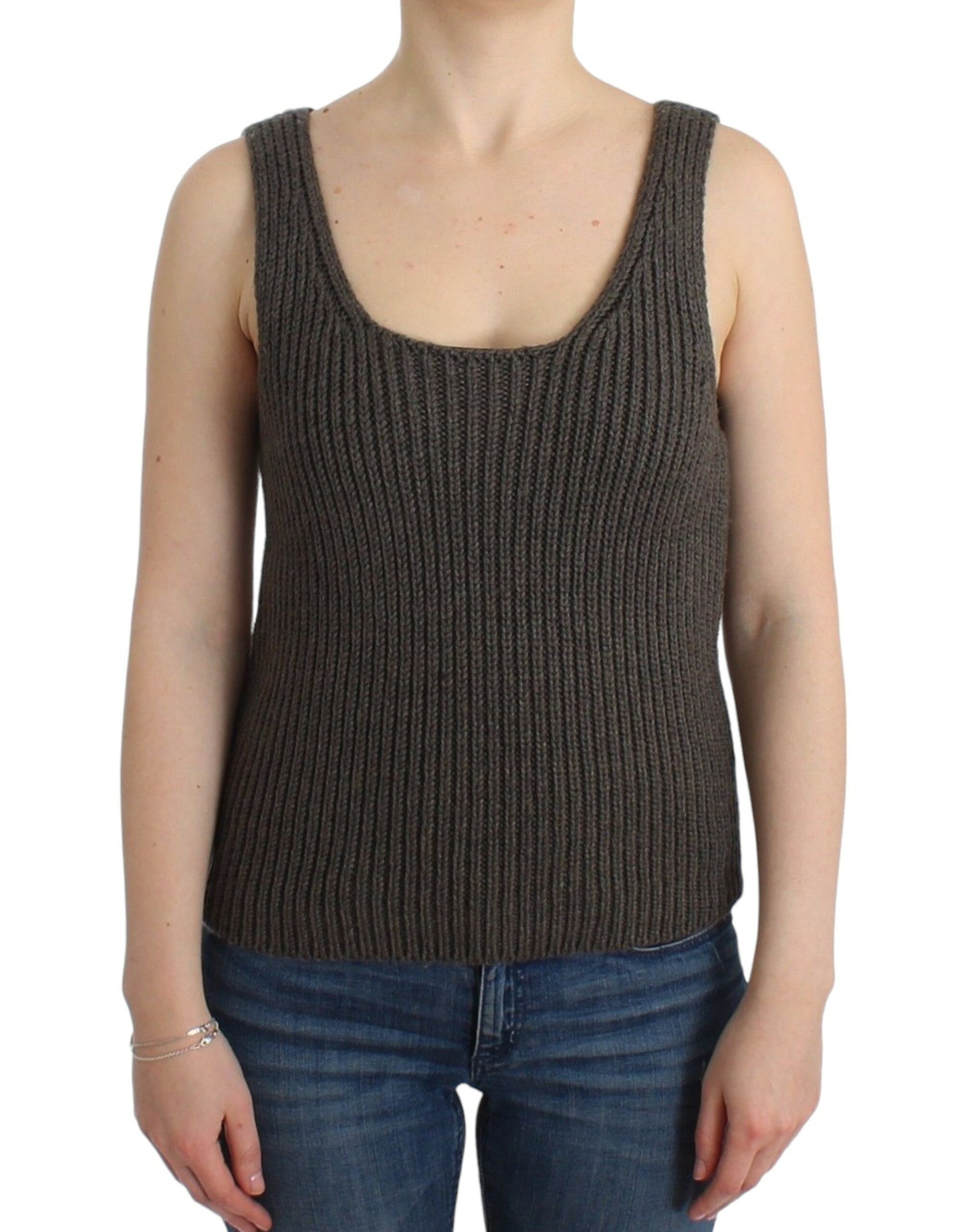 - Chic Gray Knit Crew Neck Top