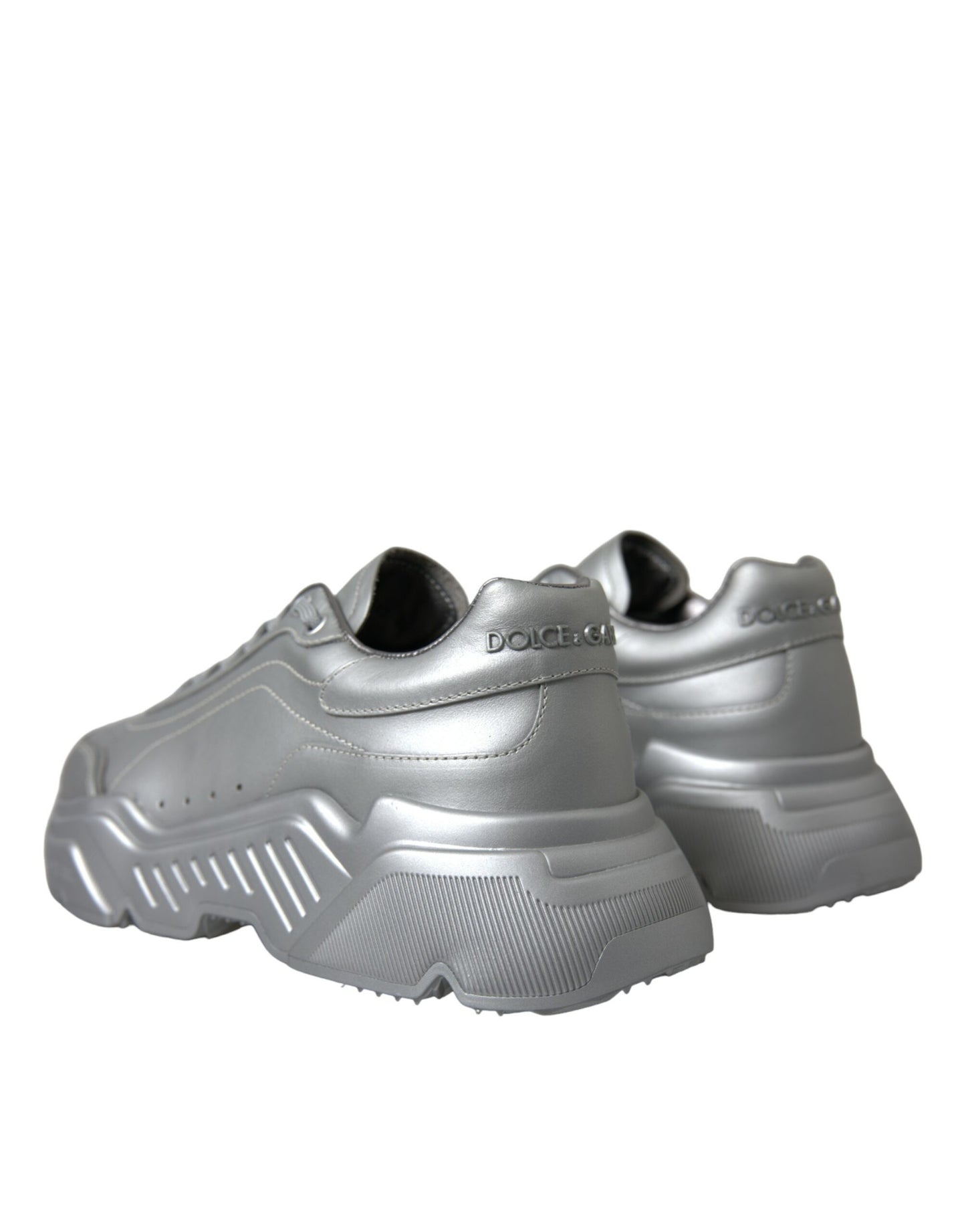 - Elegant Silver Calfskin Leather Sneakers