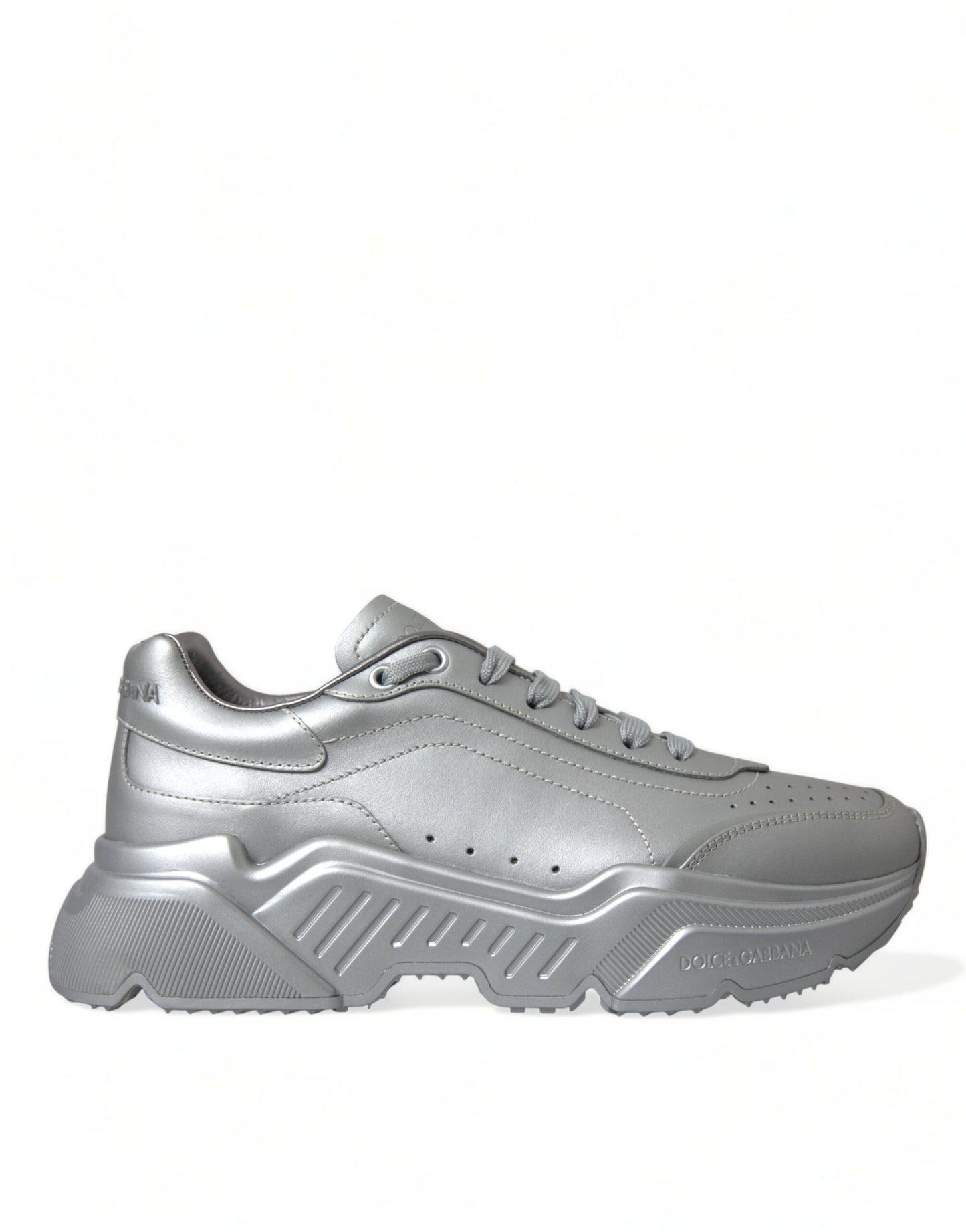 - Elegant Silver Calfskin Leather Sneakers