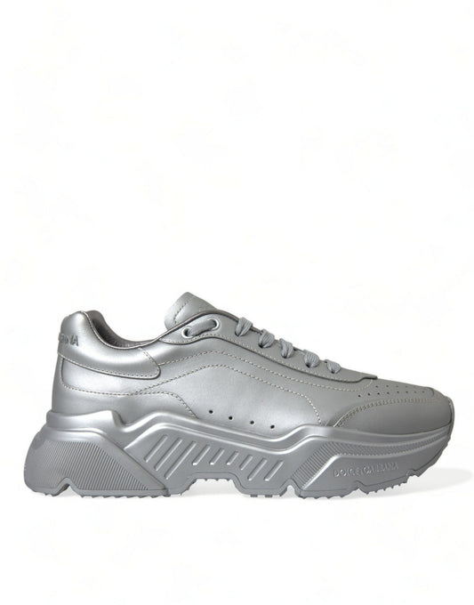 - Elegant Silver Calfskin Leather Sneakers