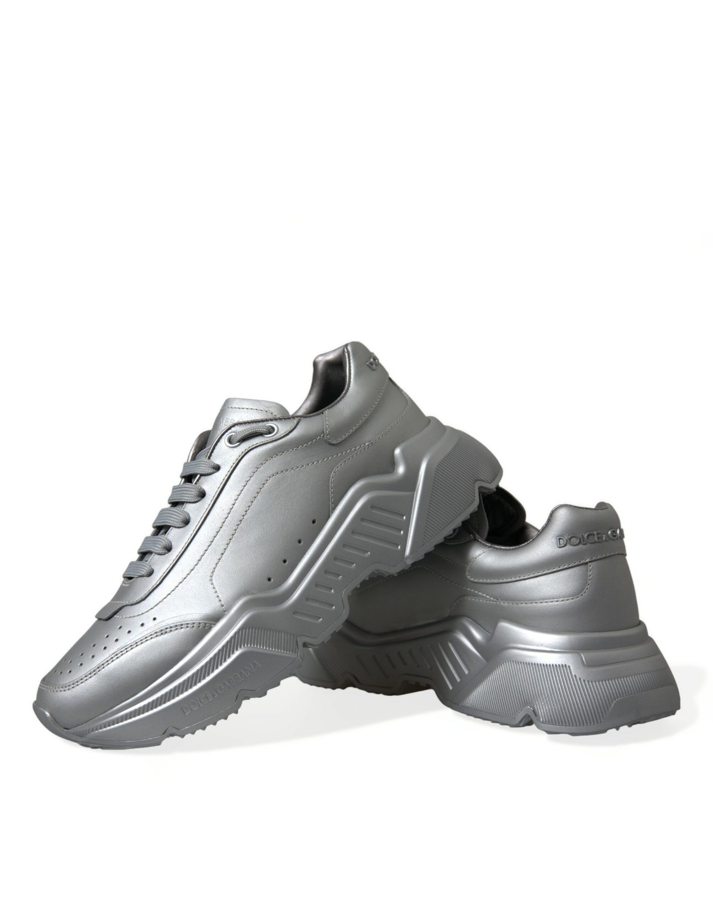 - Elegant Silver Calfskin Leather Sneakers