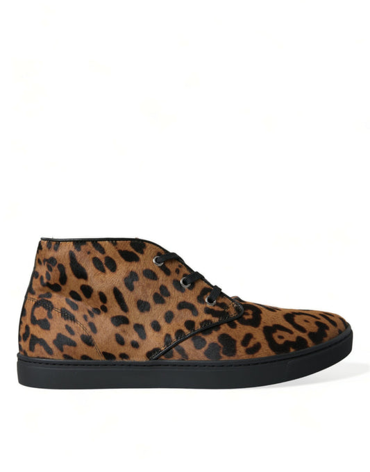 - Elegant Leopard Print Mid-Top Sneakers