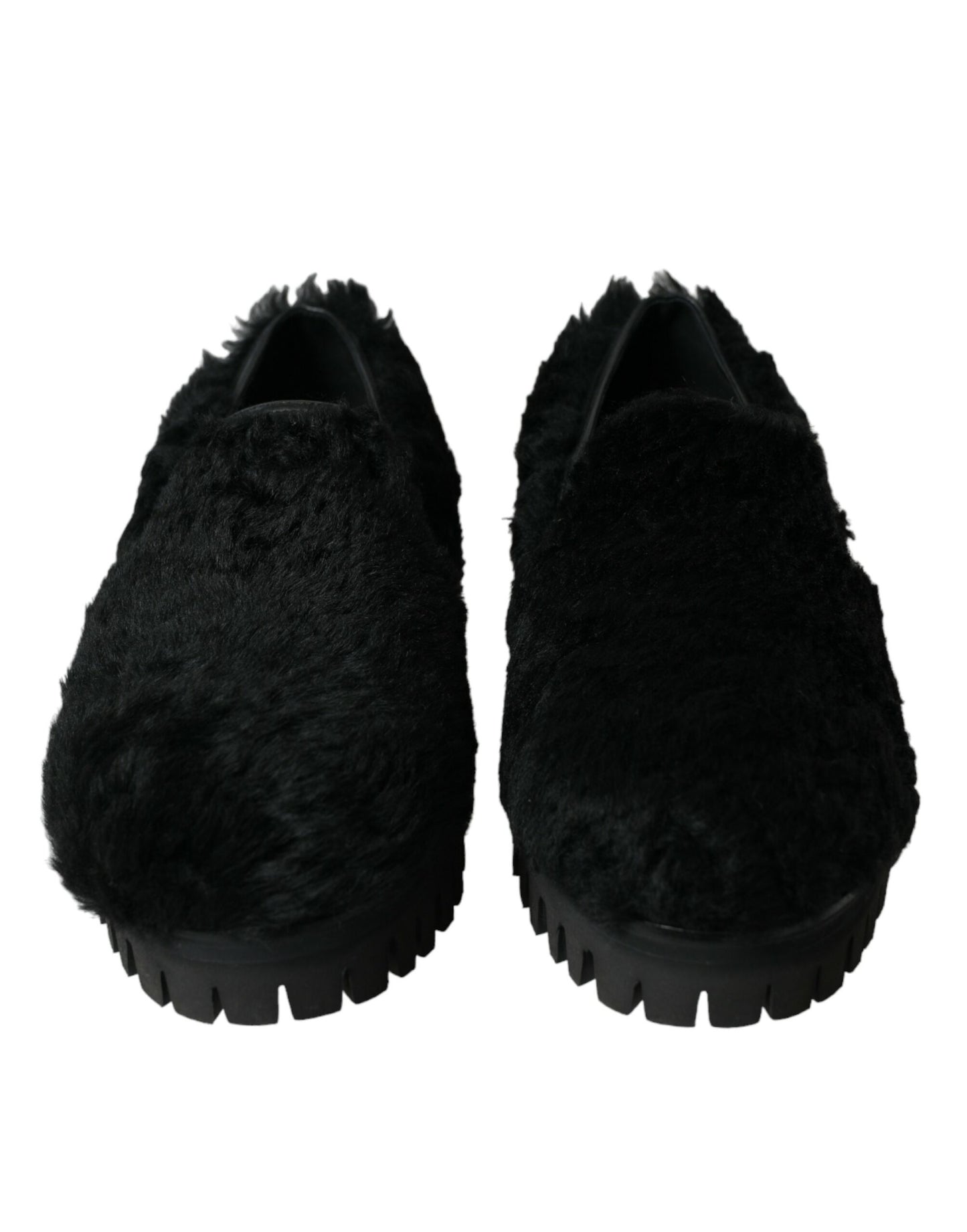 - Elegant Black Fur Slip On Loafers for Men