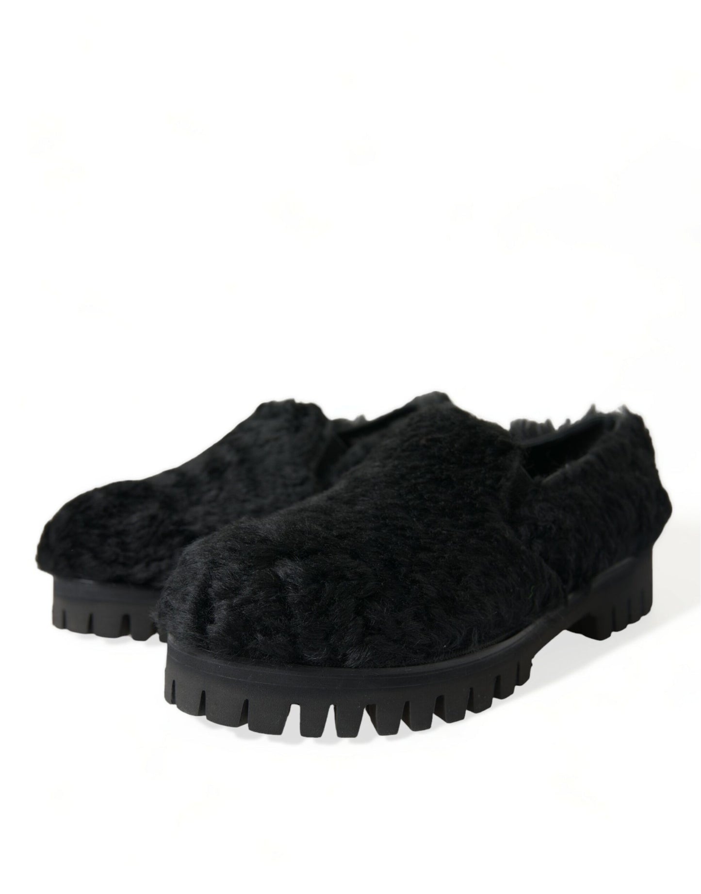 - Elegant Black Fur Slip On Loafers for Men