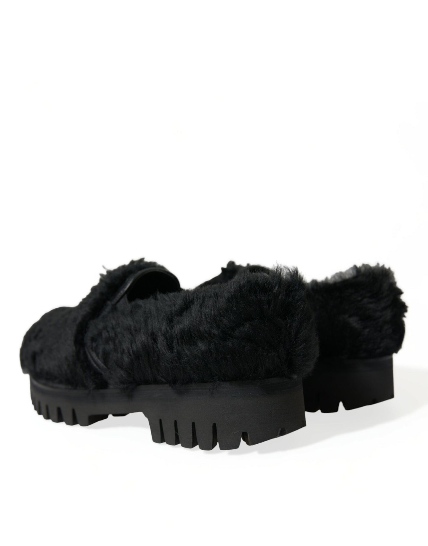 - Elegant Black Fur Slip On Loafers for Men