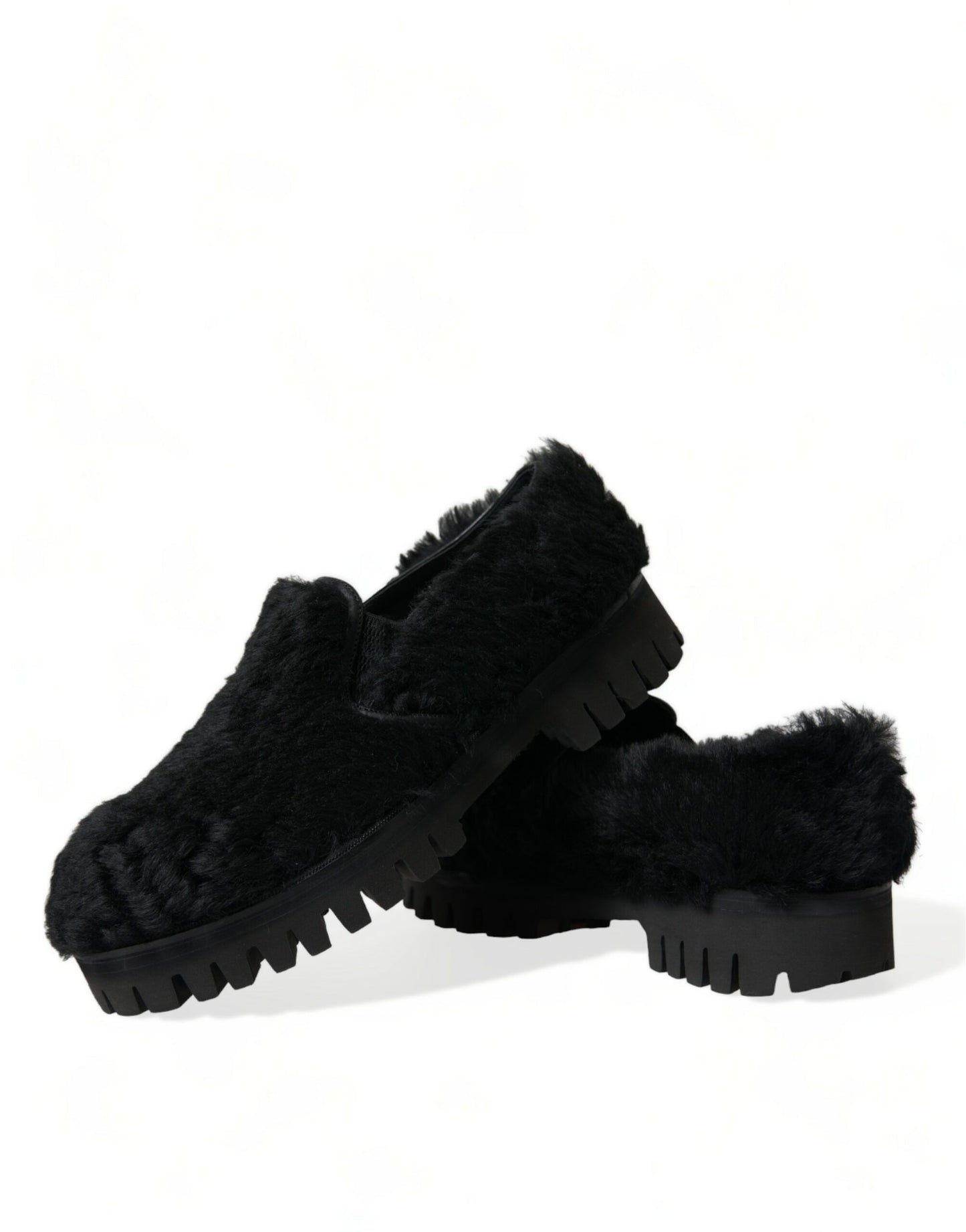 - Elegant Black Fur Slip On Loafers for Men