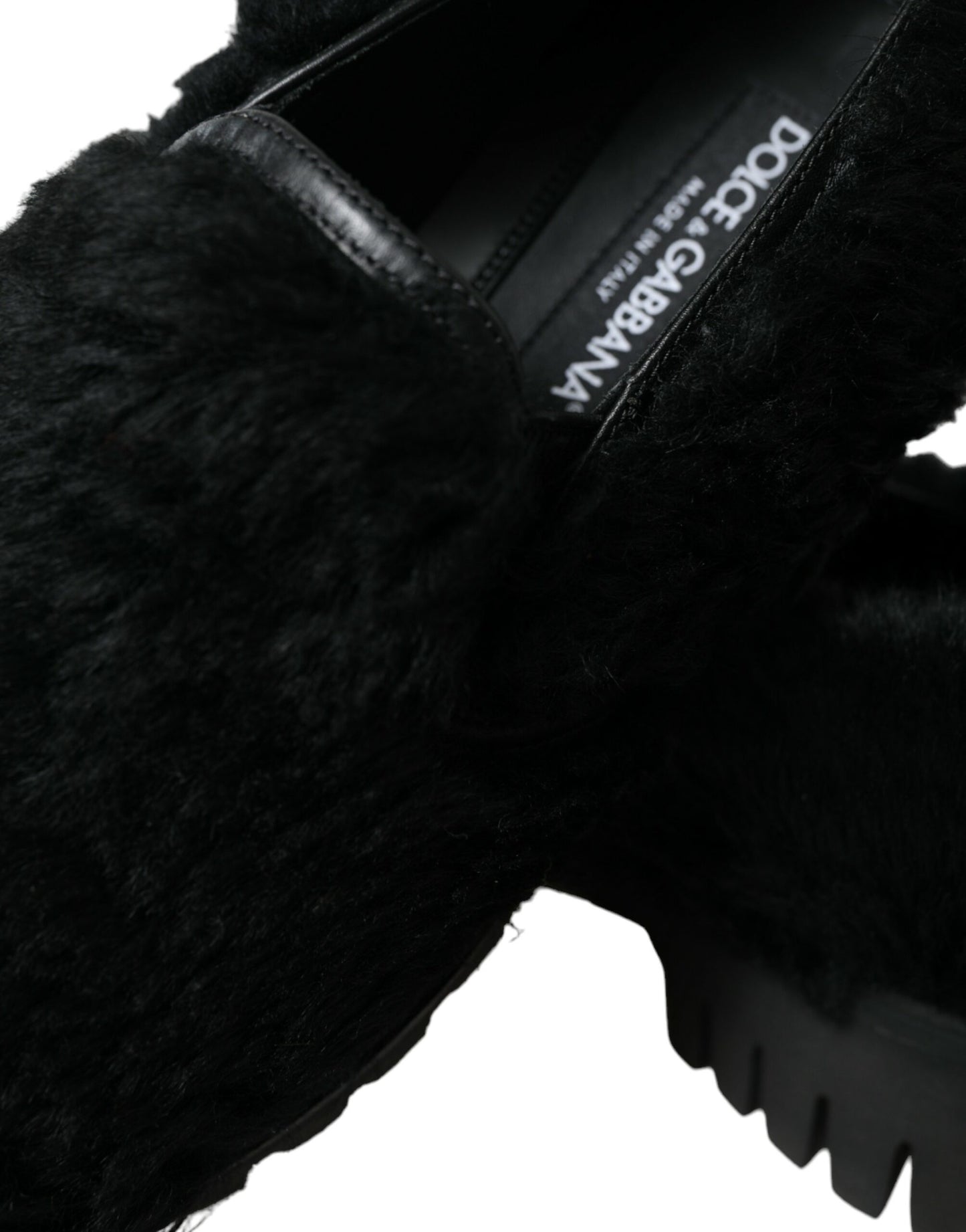 - Elegant Black Fur Slip On Loafers for Men
