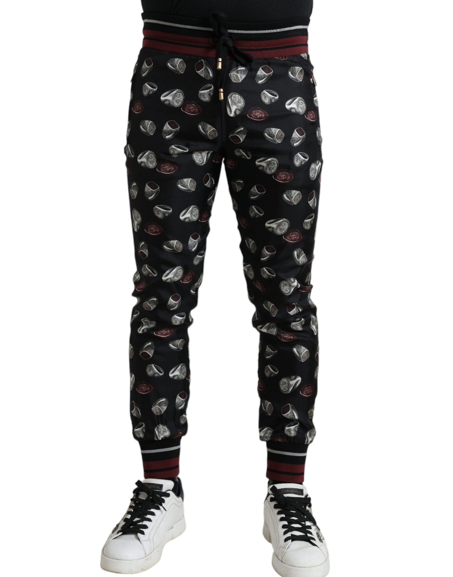 - Elegant Silk Jogging Trousers with Ring Print