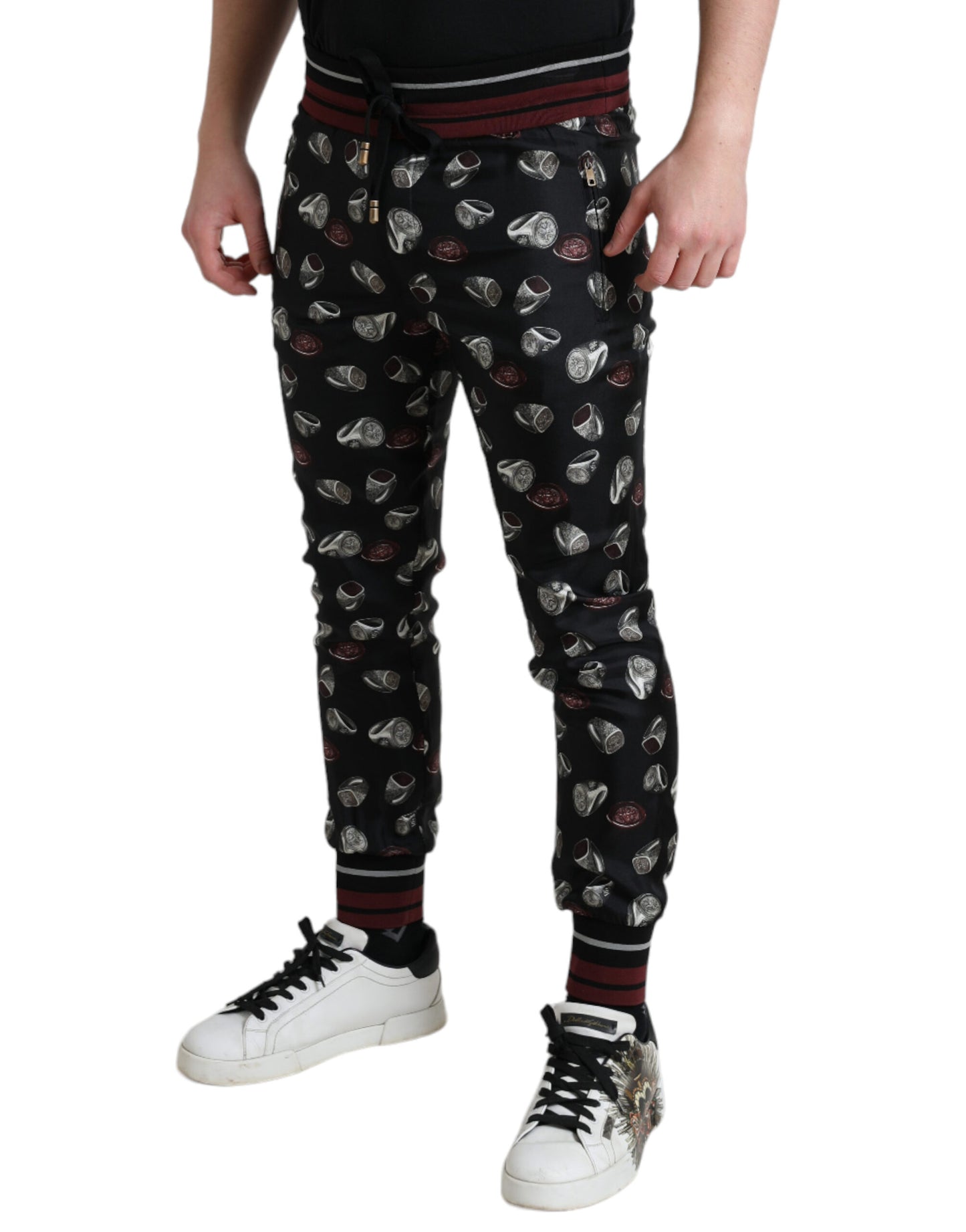 - Elegant Silk Jogging Trousers with Ring Print