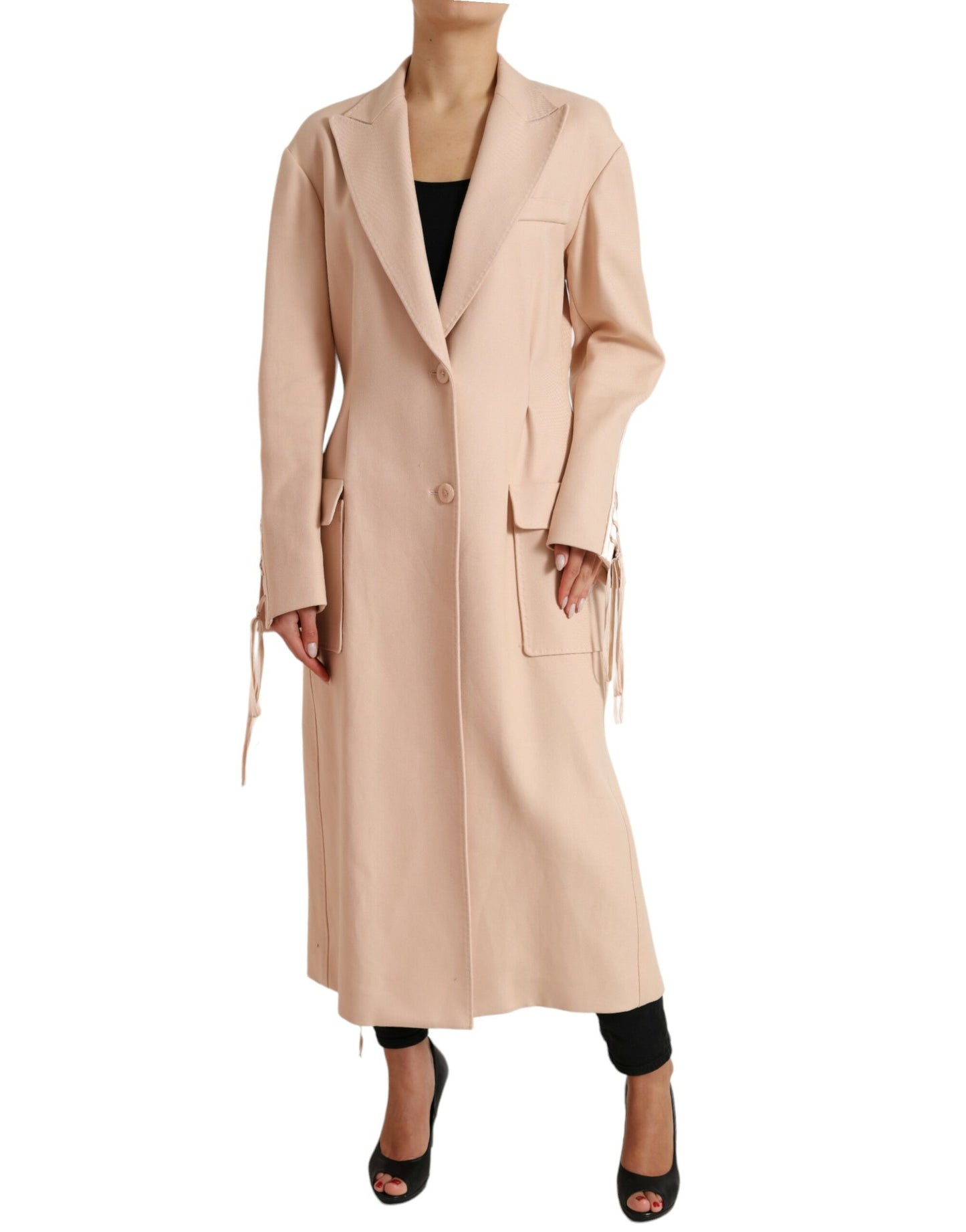 - Elegant Beige Single-Breasted Trench Coat